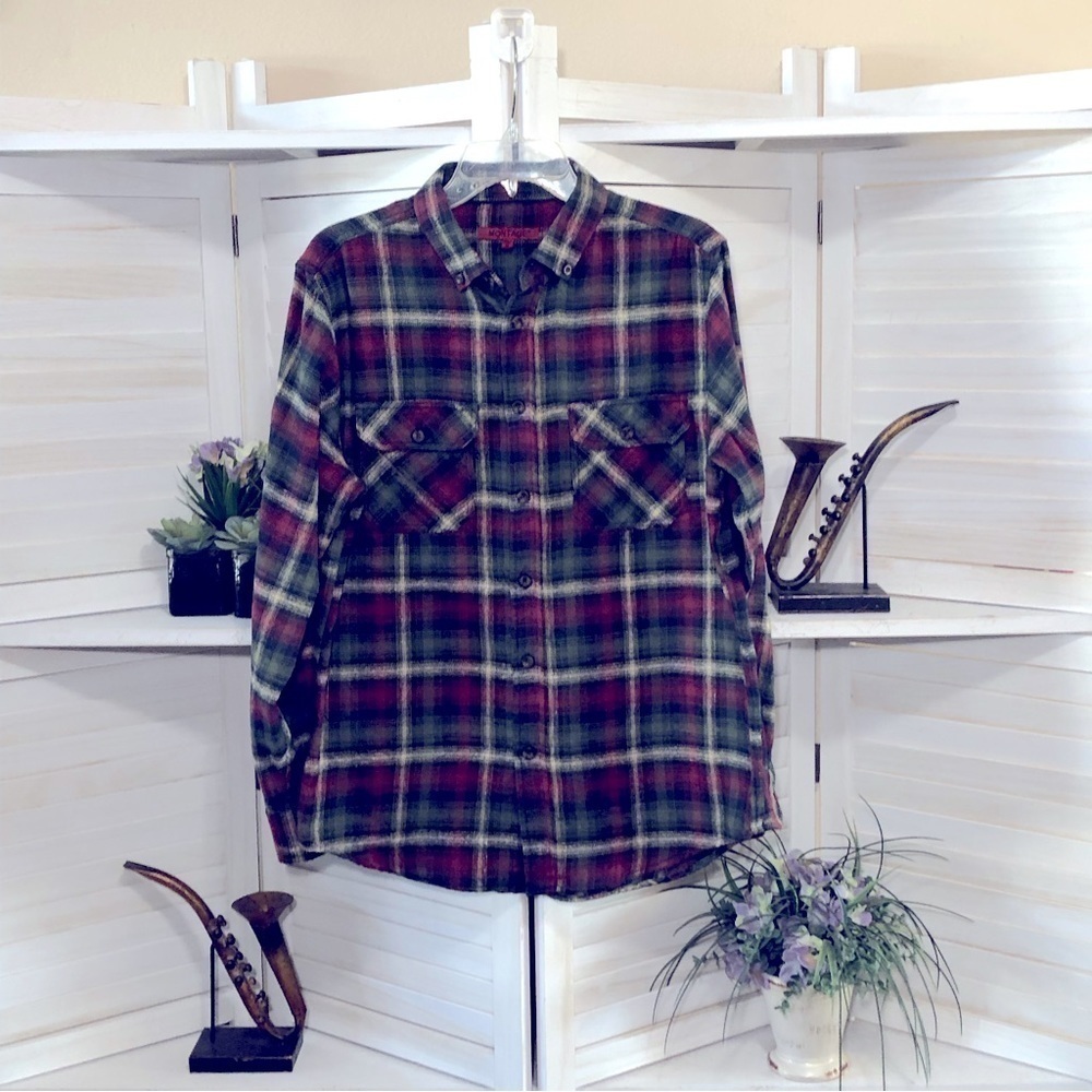Montage Green Red Plaid Flannel Button Down Shirt Medium